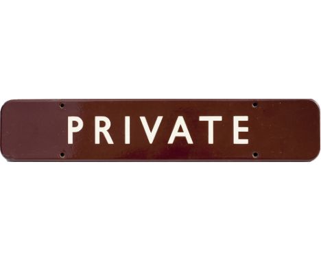 BR(W) FF enamel doorplate PRIVATE measuring 18in x 3.5in. In very good condition with a few minor chip repairs around the scr
