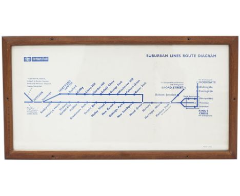 Carriage print SUBURBAN LINES ROUTE DIAGRAM HITCHIN-BROAD STREET, MOORGATE and KINGS CROSS dated 1965. In an original type fr