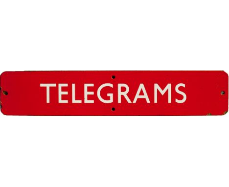 BR(NE) enamel doorplate TELEGRAMS, dark tangerine measuring 18in x 3.5in. In good condition with some edge chipping.