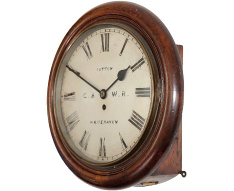 Cockermouth and Workington Railway 12 inch dial oak cased fusee clock supplied to the C&WR by Robert Sutton of Whitehaven. Th