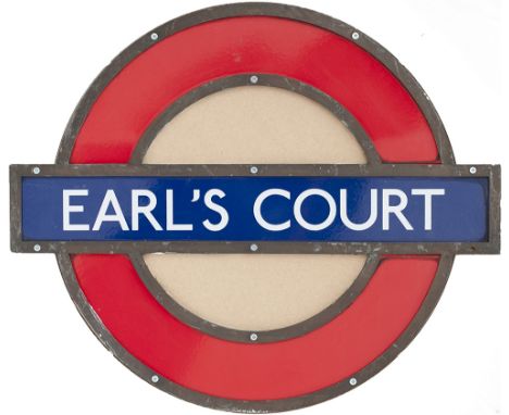 London Underground enamel target/bullseye sign EARL'S COURT measuring 24in x 20in and in original bronze frame which is mount