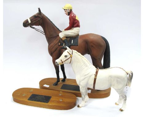 Beswick 'Red Rum', Brian Fletcher Up (repaired), Beswick Welsh Mountain Pony (base detached) (2)Red Rum with two legs repaire