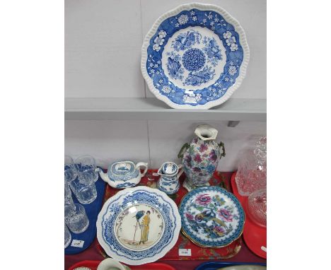 Spode 'Blue Rool' plates, Booths tea pot and water jug, Villeroy &amp; Boch 'Design 1900' plate, Burleigh twin handled vase, 