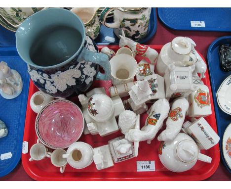 Arcadian Ware, to include dog kennel, ambulance, Boothan Bar York, Copeland Spode jug, Boumier ware:- One Tray.