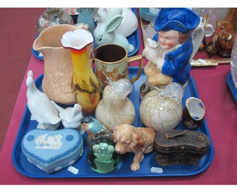 Wedgwood Jasperware Heart Trinket Box, Nao geese, XIX Century dump, inset with Prince of Wales feathers, Sylvac spaniel, toby