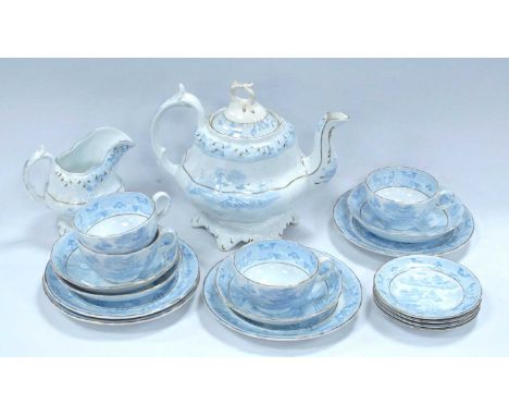 An early Victorian part tea service circa 1850 comprising of teapot, teacups and saucers, side plates and milk jug, eighteen 