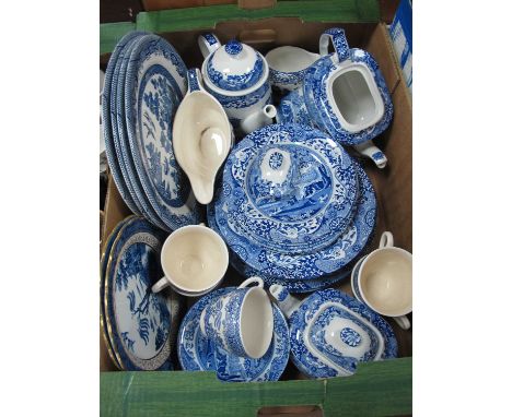 Spode "Italian" Blue-White Teapots, plates, coffee pot, etc:- One Box.
