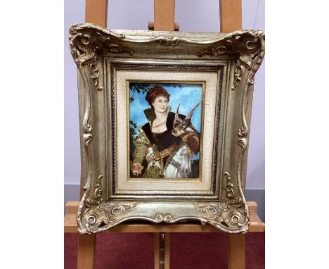 A Modern Rosenthal Porcelain Plaque, decorated with a portrait of 'Die Falknerin Von Hans Makart' (1840-1884), framed, 22 x 1