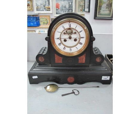 Late XIX Century Black Slate and Marble Cased Mantel Clock, eight-day movement, black numerals to white dial, 41cm wide.
