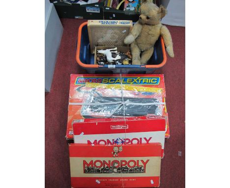 Gold Plush Teddy Bear, circa mid XX Century with jointed limbs and glass eyes, 49cm high. Monopoly x 2, microscalextric, marb