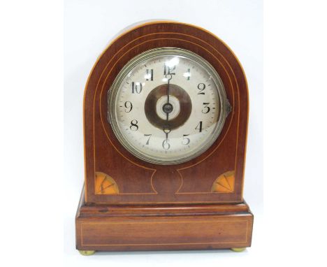 Edwardian Inlaid Mahogany Dome Cased Mantel Clock, 23.5cm high.
