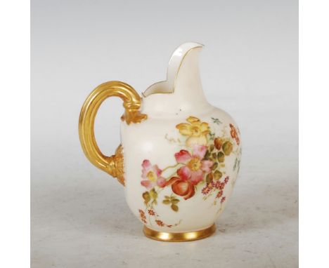 A Royal Worcester flat back jug dated 1899, decorated with foliate sprays on an ivory coloured ground, green printed marks, n