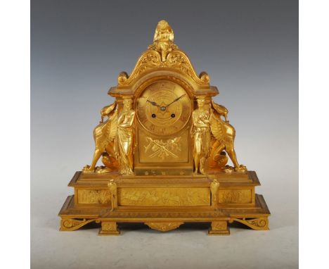 A late 19th century French ormolu mantle clock OLLIVANT & BOTSFORD, PARIS & MANCHESTER, the circular dial with Roman numerals