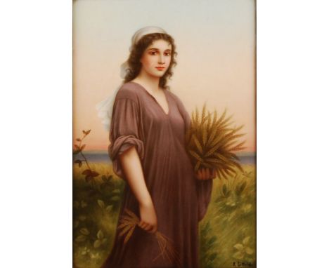 A KPM porcelain plaque decorated with Ruth, signed R. Dittrich, impressed marks and inscribed 'RUTH nach Landelle', 23cm x 15