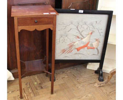 A reproduction one drawer pot stand and silk fire screen