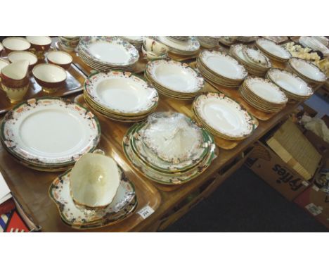Six trays of 19th Century Ashworth Brothers, Hanley, dinnerware items on a white ground with floral and foliate decoration, c