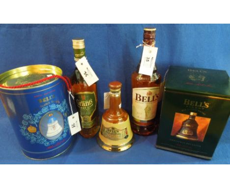 Two Bells Whisky commemorative ceramic decanters, a Christmas decanter and Her Majesty Queen Elizabeth the Queen Mother, in o