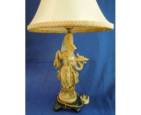 Oriental style composition table lamp and shade.