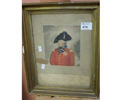 After Sir W. Bechey, R.A., portrait study of King George III, coloured engraving, framed and glazed.