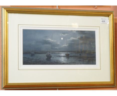 Graham H. Hadlow, (Modern, Welsh), 'Moonlight, Angle', signed, watercolours.  Framed and glazed.
