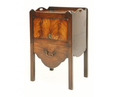 A Chippendale period mahogany night commode, the tray top over a lift-up door and commode drawer, 49cm wide 43cm deep 80cm hi
