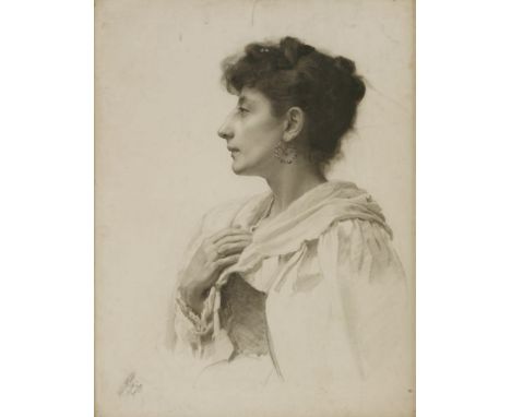 Horace Henry Cauty (1846-1909)PORTRAIT OF A WOMAN, HALF LENGTHSigned and inscribed 'Caralo' and dated 'May/92', pencil and ch