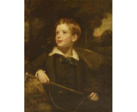 Circle of Margaret Carpenter (1793-1872)PORTRAIT OF A BOY, HALF LENGTH, HOLDING A RIDING CROP, IN A WOODED LANDSCAPEOil on ca