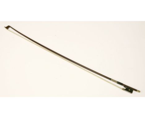 A nickel-mounted violin bow,stamped 'Dodd' on the shaft, round stick of red-brown colour, fully haired,65g