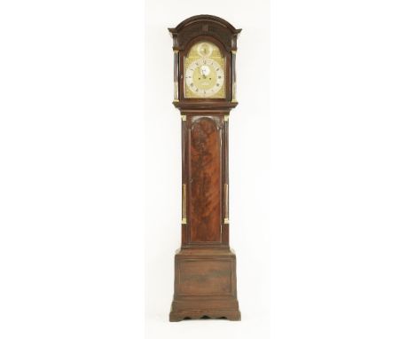 A George III mahogany eight-day longcase clock,by John Leroux, London (c.1750-1805), the arched brass dial with a silvered st