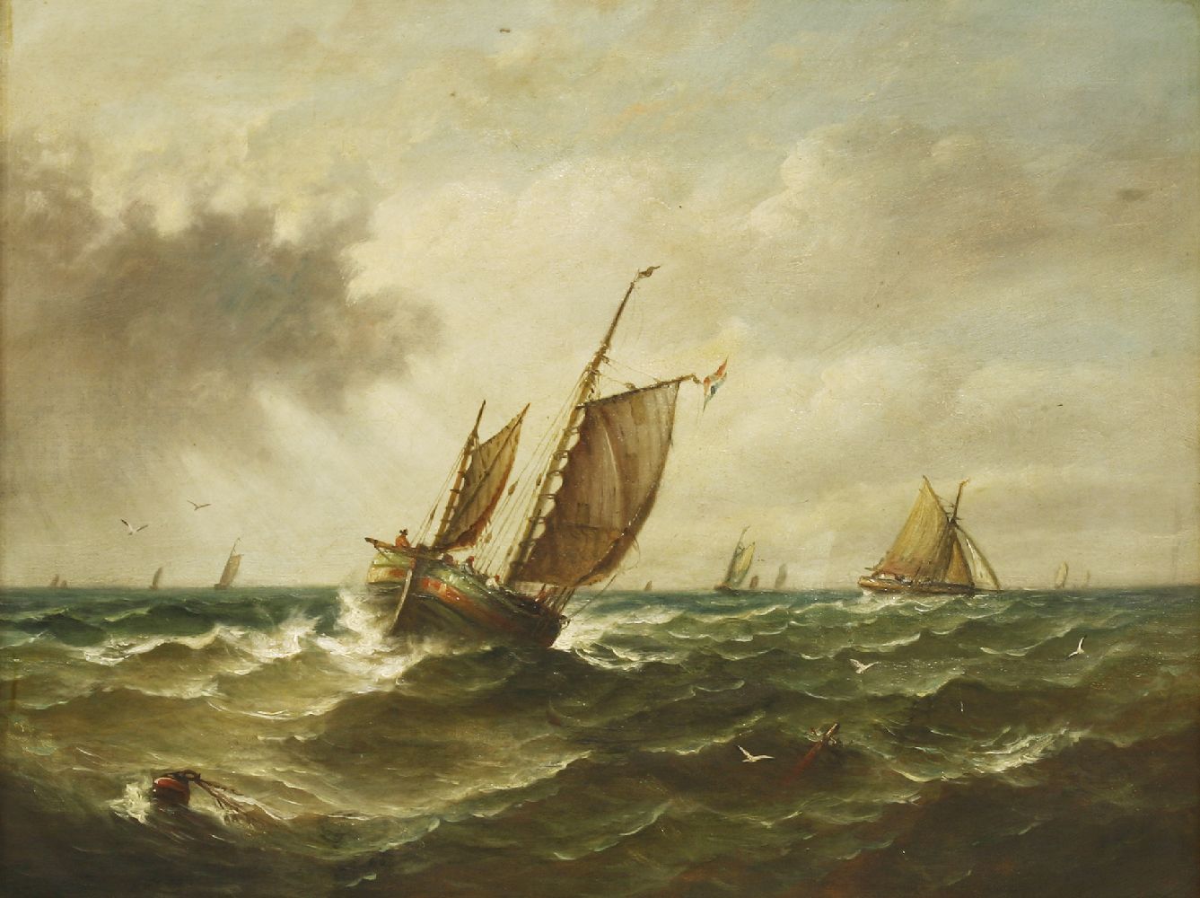 John Moore of Ipswich (1820-1902)FISHING BOATS IN A LIGHT SWELLOil on ...