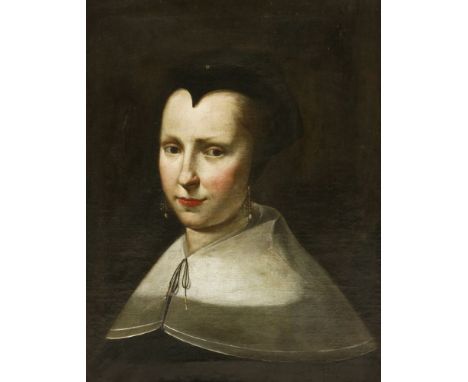 Dutch School, 17th centuryPORTRAIT OF A YOUNG LADY, BUST LENGTH, IN A BLACK CAP Oil on canvas55 x 45cm