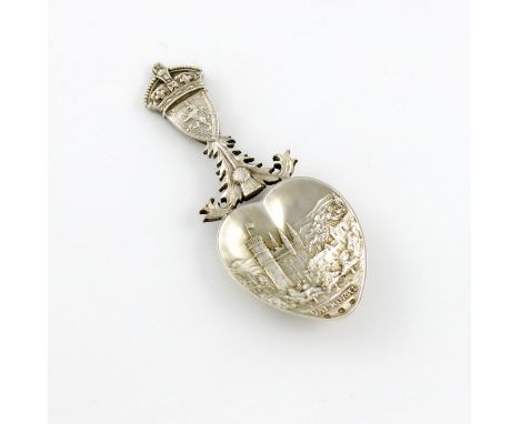 By William Robb, Ballater, a Scottish provincial commemorative silver caddy spoon, with Edinburgh marks for 1910, the heart s