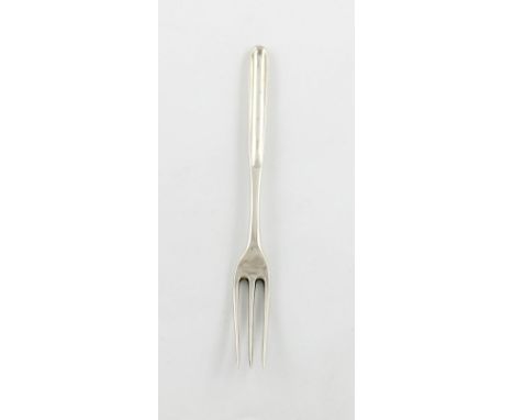 A Queen Anne silver marrow fork, by Lawrence Jones, London 1705, the fork with three tines, the reverse of the stem with a sc