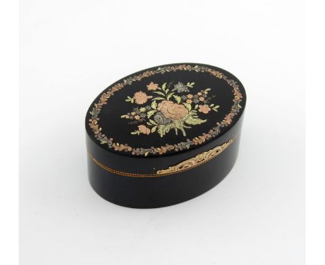 λAn 18th century French lacquered portrait miniature snuff box, the miniature by Peter Paul Lens, circular form, gilt metal m