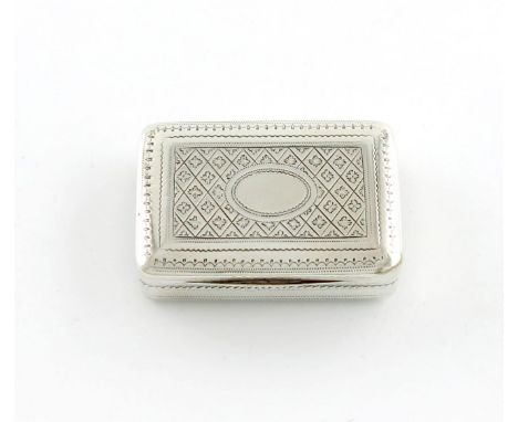 A George III silver snuff box, by John Douglas, London 1804, rectangular form, engraved trellis and foliate decoration, plain