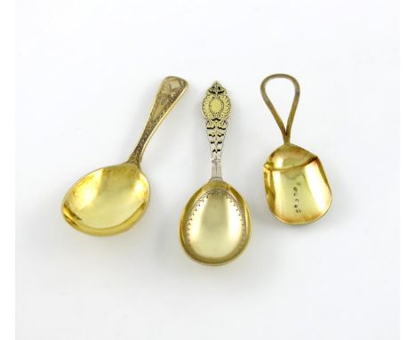 A George III silver-gilt Old English pattern caddy spoon, by George Smith, London 1798, later engraved decoration, plus a Vic