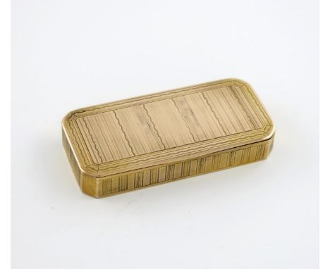 A 19th century continental gold snuff box, rectangular form, canted corners, with engine-turned and rope-twist decoration, pl
