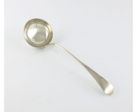A George III provincial silver Old English pattern soup ladle, by Richard Richardson IV, Chester 1777, circular bowl, the ter