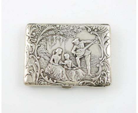 λA late-Victorian silver card case / aide memoire, by H. Matthews, Birmingham 1900, rectangular form, one side with a gentlem