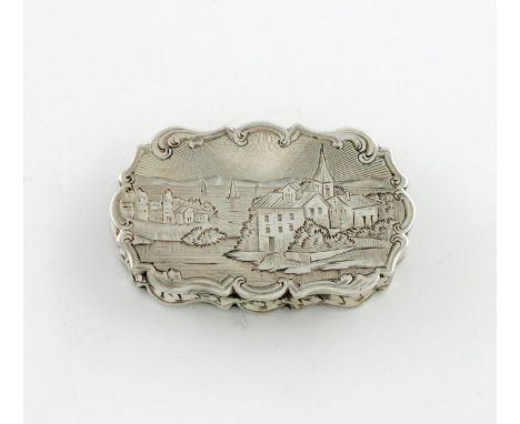A Victorian silver engraved vinaigrette, by Frederick Marson, Birmingham 1846, rounded rectangular form, the hinged cover wit