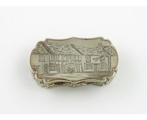A Victorian silver engraved vinaigrette, William Shakespeare's House, by Nathaniel Mills, Birmingham 1849, rounded shaped rec