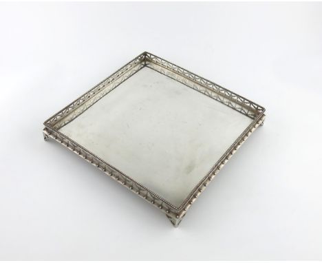 A 19th century Dutch silver gallery tray, pseudo marks for the Hague and for Martinus Van Stapele, square form, pierced galle