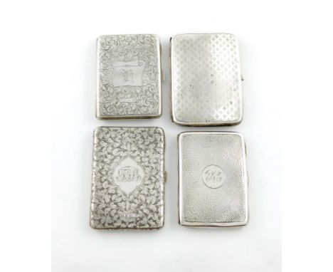 λA collection of four silver card cases, one by Deakin and Francis, Birmingham 1910, engraved and engine-turned decoration, t