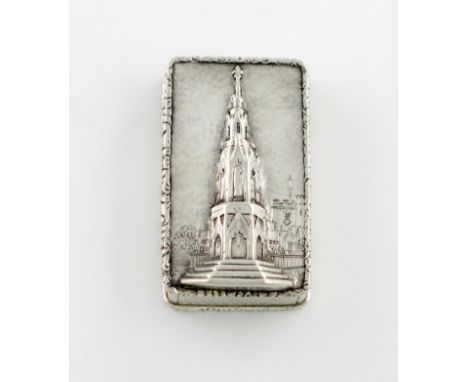 A Victorian silver 'castle-top' vinaigrette, Martyrs' Memorial, Oxford, by Nathaniel Mills, Birmingham 1842, rectangular form
