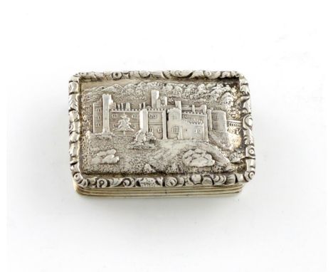 A George IV silver 'castle-top' vinaigrette, possibly a different view of Warwick Castle, by Joseph Willmore, Birmingham 1834