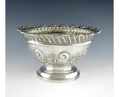 A late-Victorian silver bowl, by the Fenton Brothers, Sheffield 1898, circular form, embossed foliate scroll decoration, foli