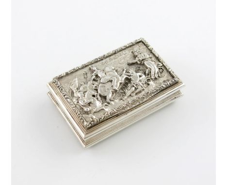 A George IV silver raised relief snuff box, by Joseph Willmore, no apparent date letter, Birmingham circa 1825, rectangular f