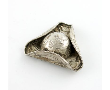 A late Victorian novelty silver Tricorn hat snuff box, with import marks for Sheffield 1897, importer's mark of Samuel Landec
