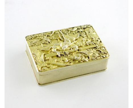 A George III silver-gilt snuff box, by Thomas Edwards, London 1819, rectangular form, engine-turned sides and base, the hinge