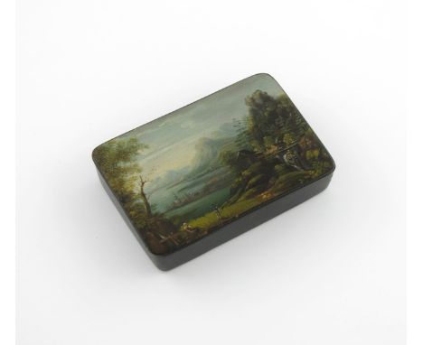 An early 19th century German lacquer snuff box, by Stobwasser, numbered 400, and signed 'Stobwasser Fabrik in Braunschweig', 